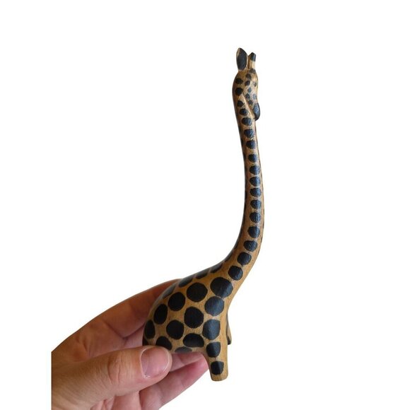 Hand-Carved Wooden Giraffe Figurine With Long Neck & Black Spots 6 Inches Tall U - Picture 15 of 16
